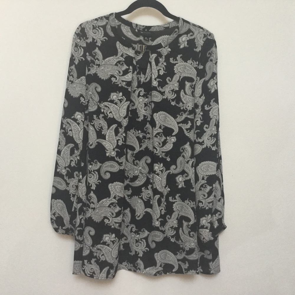 AB Studio Black Paisley Long Sleeve Tunic Size XL Office Career